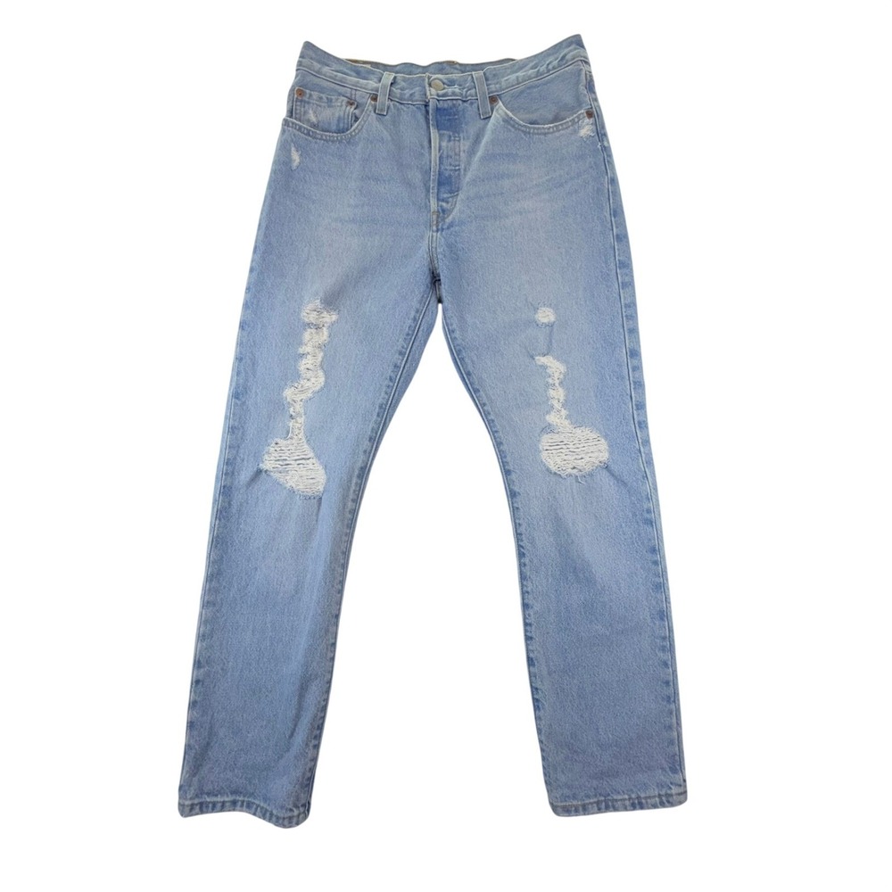 Levis Premium 501 Jeans Womens W28 L28 Original‎ Fit Light Wash Distressed
